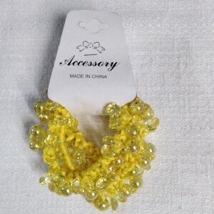 New 3 Pieces Set Ponytail Holder Hair Tie Elastic Beaded Hair Scrunchies Yellow